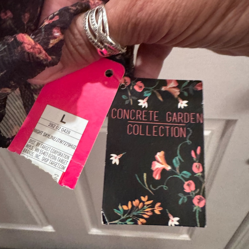 Black Sheer Floral Ruffle Camisole with Pink Flowers - Picture 3 of 4